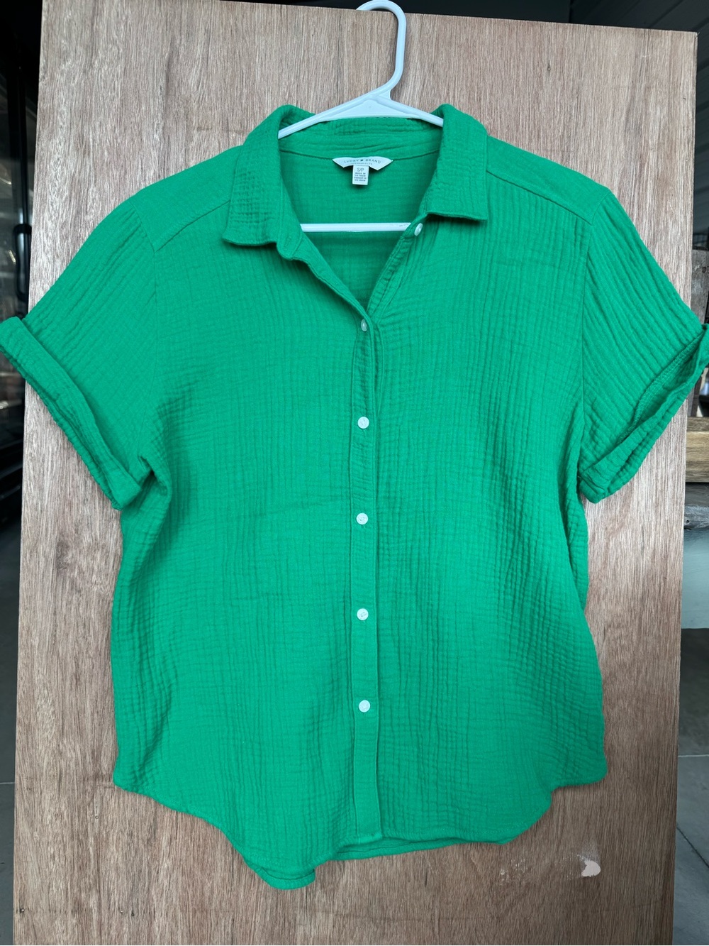 Lucky Brand 100% Cotton Green Short-Sleeve Button-Down Shirt